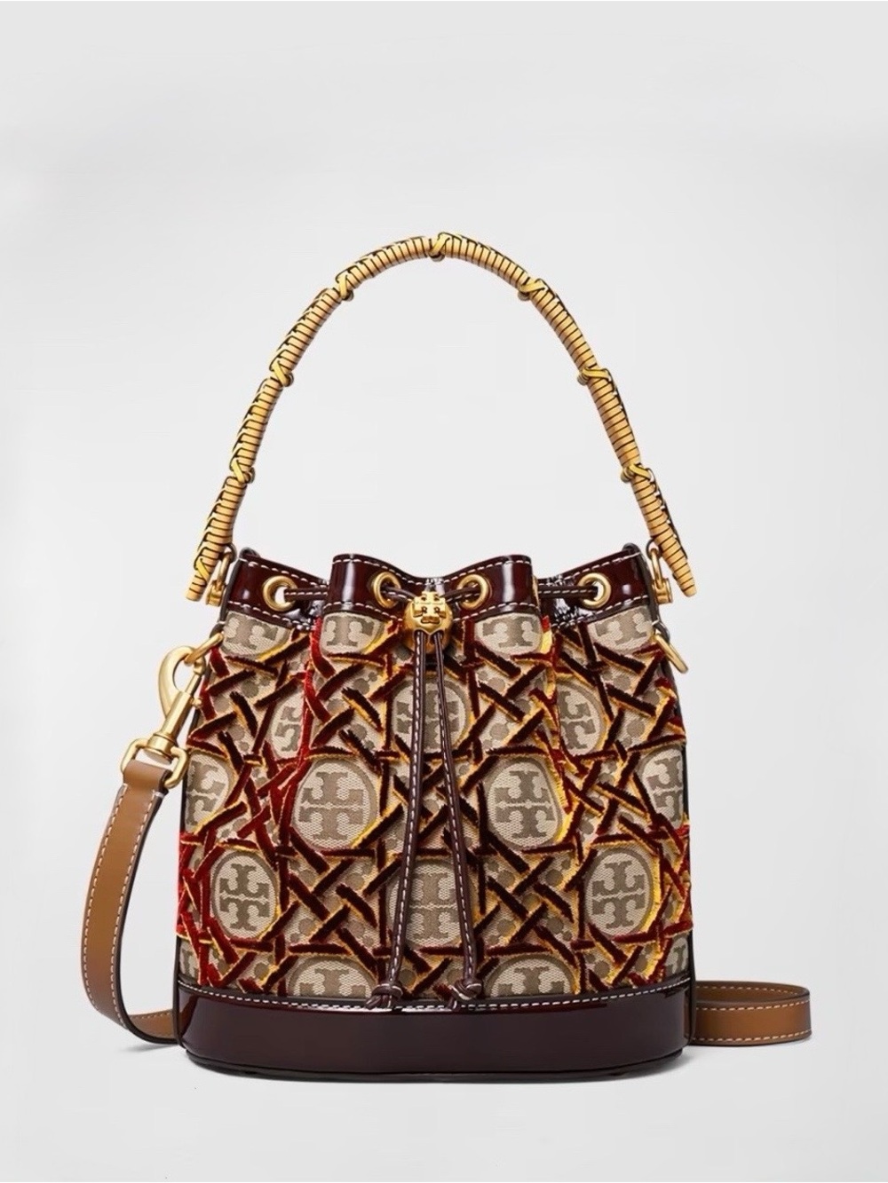 TORY BURCH Mini T Monogram Fil Coupé Velvet Jacquard Bucket Crossbody Bag